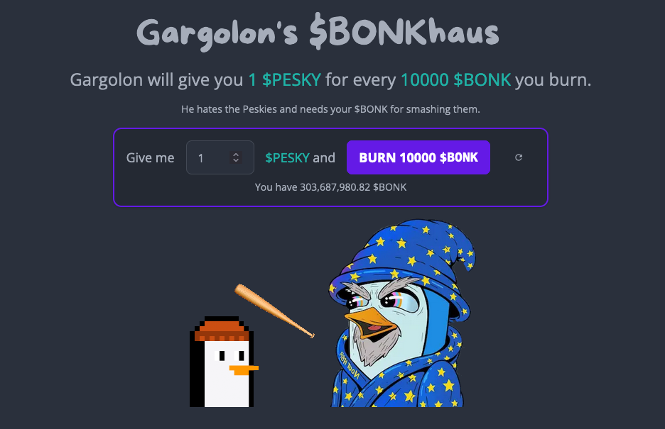 Gargolon bonking a Pesky Penguin